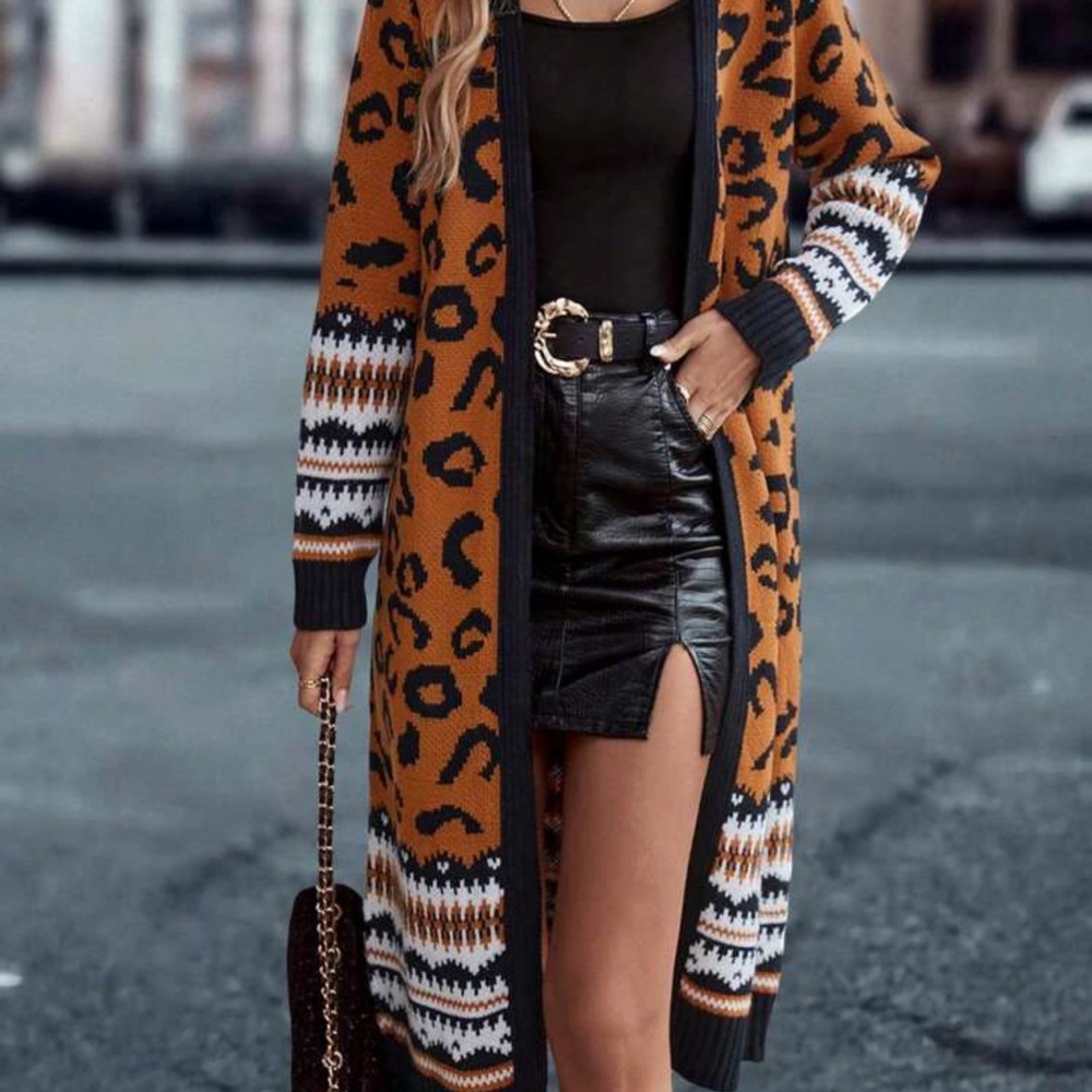 Leopard Pattern Drop Shoulder Duster Cardigan